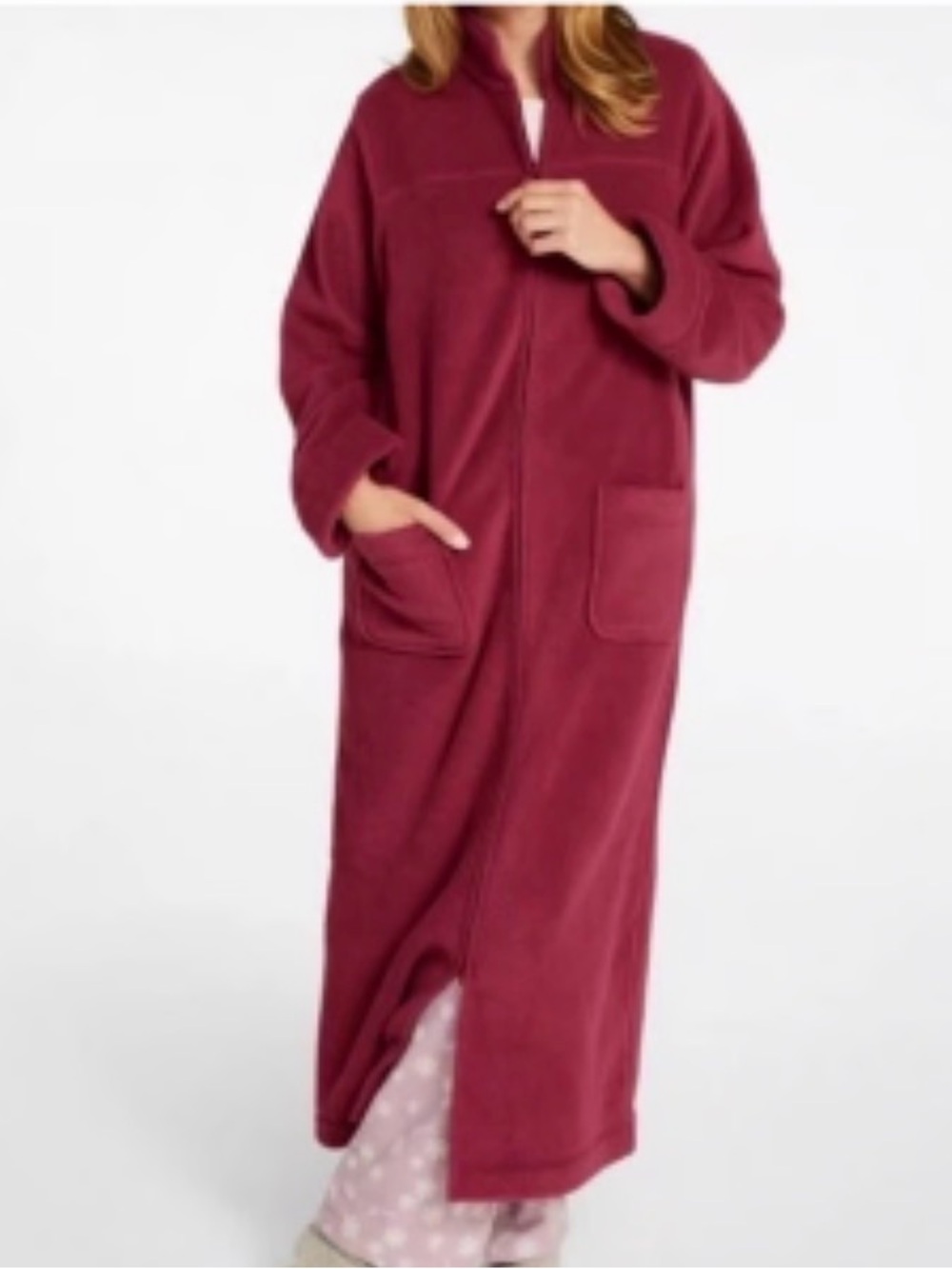 L.L. Bean Vintage Winter Fleece Zip Up Housecoat Robe Deep Rose